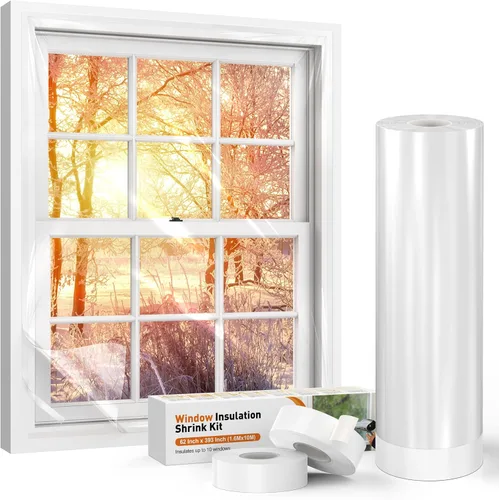 Miniatura 7 de Kit de aislamiento para ventanas, plástico para ventanas de 63 pulgadas x 33 pies para winterización, cinta de doble cara para aislamiento