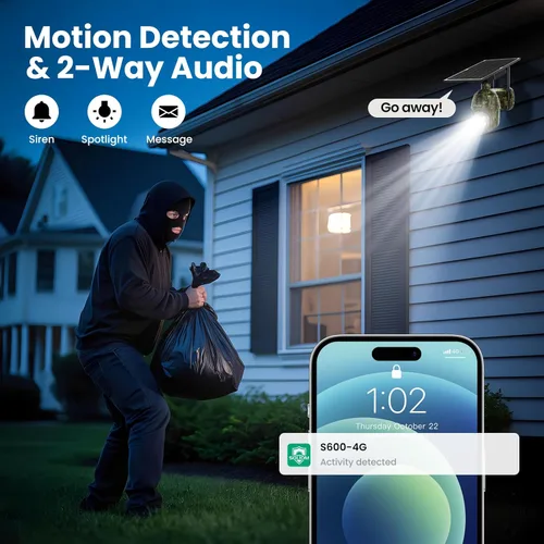Miniatura 8 de SOLIOM S600 4G LTE Cámaras de seguridad celulares inalámbricas para exteriores, cámara de seguridad solar con inclinación panorámica de 360 °