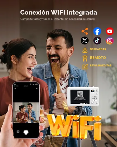 Miniatura 5 de Cámara digital de 88 MP para fotografía, cámara de video WiFi 8K Vlog 2026 para YouTube con pantalla táctil, lente doble, enfoque automático Blanco