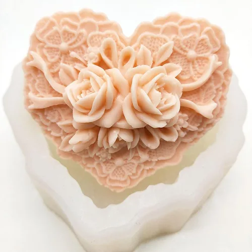 Miniatura 5 de Moldes de jabón de silicona de corazón floral delicado con flores hermosas para hacer jabón, moldes de silicona para chocolate, caramelos, pastel