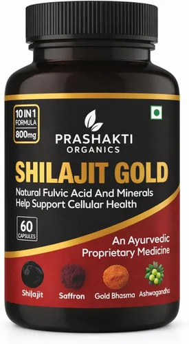 Shilajit Cápsulas orgánicas puras del Himalaya, 60 cápsulas orgánicas Shilajit Gold con ácido fúlvico, complejo de minerales traza para energía e