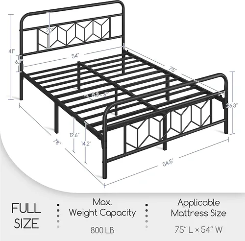 Miniatura 2 de Topeakmart Base de cama matrimonial con cabecera de estilo vintage, base de colchón, no necesita somier, almacenamiento debajo de la cama, soporte