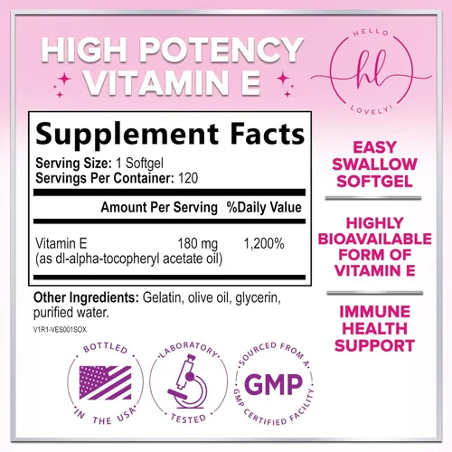 Miniatura 2 de Vitamina E - 180 mg por porción - Potente suplemento de apoyo para el cabello y la piel - Dl-Alpha VitaminE Apoyo a la salud inmune