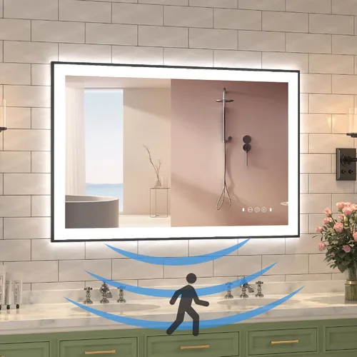 Miniatura 9 de Espejo de baño LED de 20 x 28 pulgadas con luces, espejos iluminados delanteros y traseros para montaje en pared de baño, decoración de marco negro