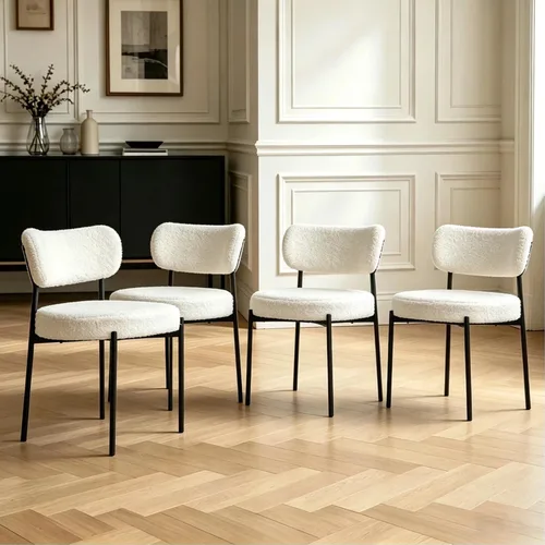 Miniatura 10 de Boucle - Juego de 2 sillas de comedor, modernas sillas de cocina tapizadas de mediados de siglo con respaldo curvado y patas de metal negro, sillas