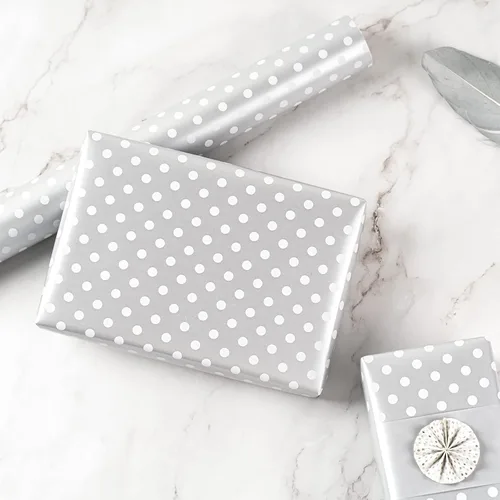 Miniatura 8 de WRAPAHOLIC Papel de regalo reversible, mini rollo, 17 pulgadas x 33 pies, estampado plateado y diseño de lunares para cumpleaños, vacaciones, bodas