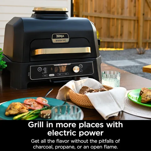 Miniatura 8 de Ninja Woodfire Pro Connect XL - Parrilla y ahumador para exteriores Bluetooth, aplicación habilitada Parrilla 7 en 1, ahumador de barbacoa, azul