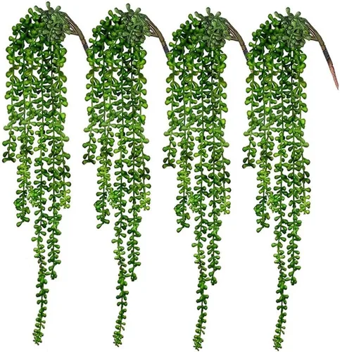 NURCIX Simulación de vegetación artificial suculenta 5 tenedores lágrimas para los amantes de la planta colgante perlas falsas decoración del hogar