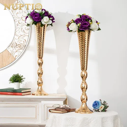 Miniatura 4 de Nuptio 2 centros de mesa para mesa de boda, jarrón de trompeta de metal de 24 pulgadas de alto, jarrones de flores para fiesta, cena, centro