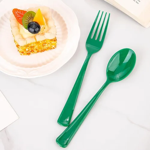 Miniatura 6 de WDF 160 cubiertos de plástico verde, cubiertos resistentes que incluyen 80 tenedores, 40 cucharas, 40 cuchillos, utensilios de plástico verde