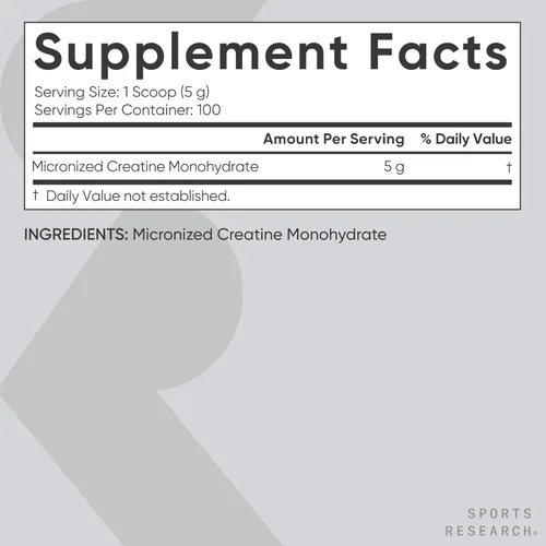 Miniatura 5 de Sports Research Creatine Monohydrate - Ganar músculo magro, mejorar el rendimiento y la fuerza y apoyar la recuperación del entrenamiento* - 5 g