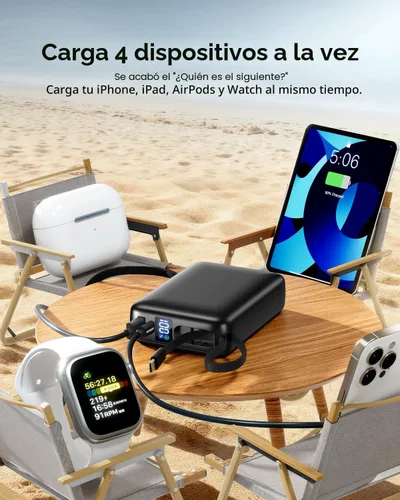 Miniatura 3 de Cargador Portátil 50000mAh Power Bank, Cargador de Teléfono Portátil con 2 Cables Integrados, 22.5W Carga Rápida Elementos Esenciales de Viaje