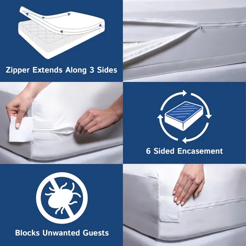 Miniatura 5 de Protector de colchón California King contra chinches, funda impermeable con cremallera - Bolsillo profundo que se adapta hasta 20" de profundidad