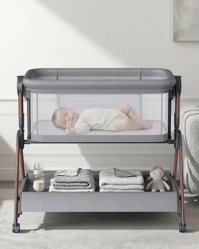Miniatura 10 de Cuna para bebé - Cuna para dormir al lado de la cama, Cunas al lado de la cama 3-en-1 para bebé, Cuna con movimiento, con colchón cómodo, ruedas