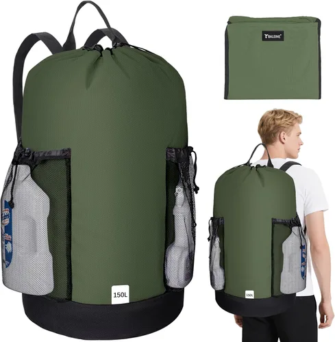 Miniatura 18 de BALEINE Mochila Bolsa de Lavandería de 120L, Tela Oxford 900D Bolsas Grandes de Lavandería de Viaje con Correas para el Hombro y 2 Bolsillos de Negro