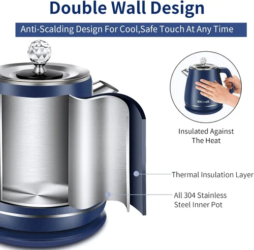 Miniatura 3 de Hervidores Eléctricos de Acero Inoxidable para Hervir Agua, Calentador de Agua Caliente de Doble Pared, Tetera Eléctrica de Tacto Frío, Apagado