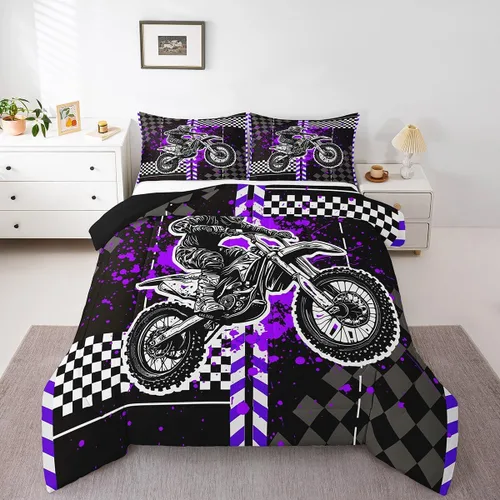 Miniatura 15 de Feelyou Kids Green Dirt Bike Duvet Insert Twin Size, Extreme Sports Comforter Set Boys Girls Motorbike Bedding Set Teens Bedroom Decor Microfiber