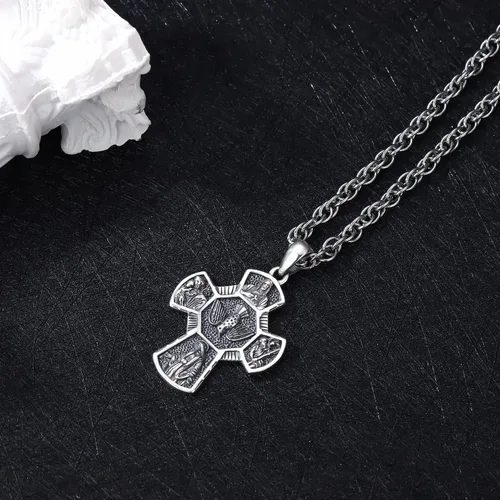 Miniatura 97 de Odinstone Collar de plata de ley 925 con medalla de San Miguel/San Cristóbal/San Benito/Crucifijo de Jesús/San Uriel/Arcángel Rafael para hombres