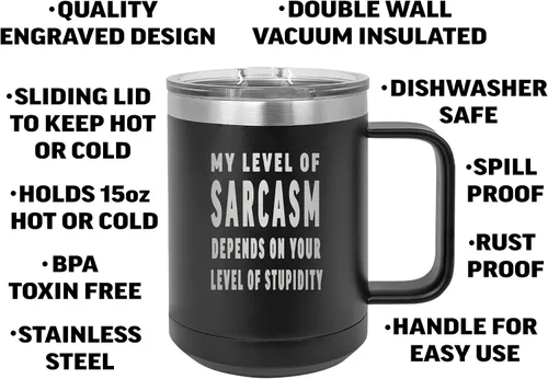 Miniatura 2 de Rogue River Tactical Funnt - Taza de café de acero inoxidable resistente con tapa, sarcasmo nivel sarcástico, gran idea de regalo para empleados