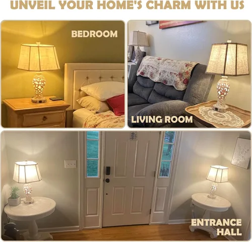 Miniatura 3 de Lámpara de mesa de granja de 25 pulgadas para sala de estar y dormitorio, lámpara de noche de diseño rústico vintage con 2 puertos USB y luz