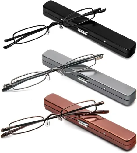Miniatura 14 de Lentes de lectura ultra pequeños para hombres y mujeres, lectores de bolsillo delgados con clip para bolígrafo, carcasa de metal, bisagra
