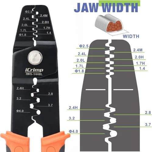 Miniatura 3 de iCrimp Crimpadora de barril abierto para clavijas JST Molex TE, AWG 28-14 sin trinquete Crimpadora de barril abierto sin trinquete para clavijas