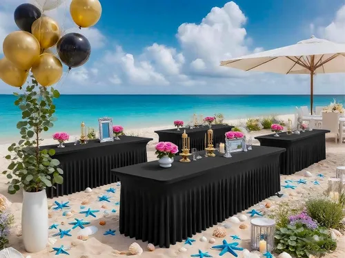 Miniatura 7 de 2 Packs Black Spandex Table Clothes for 6 Foot Rectangle Tables, Wrinkle Resistant Fitted Tables Cover, Washable Stretch Table Skirts for Weddings