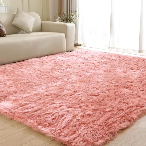 Miniatura 37 de ORINOVA Alfombras de pelo sintético lavable de color gris plateado claro para dormitorio, alfombra de felpa para sala de estar, alfombra