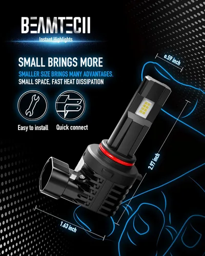 Miniatura 5 de BEAMTECH Bombilla 9005, luz antiniebla sin ventilador en línea, 6500 K, color blanco, paquete de 2
