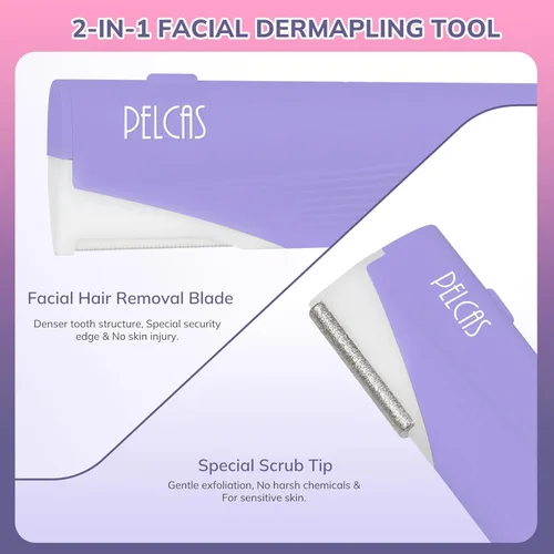 Miniatura 4 de PELCAS Herramienta eléctrica de dermaplaning para la cara de las mujeres con luz LED 3 velocidades Mini Dermaplaning Razor con 6 cuchillas, 2 en 1
