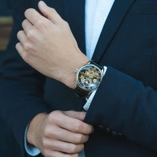 Miniatura 4 de Thomas Earnshaw Reloj automático de esqueleto de doble tiempo para hombre de 1.732 in con pulsera de acero inoxidable sólido ES-8006