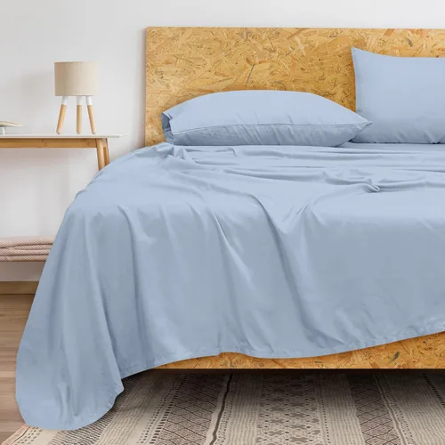Miniatura 8 de Royale Linens Sábana Plana de Algodón Peinado de Fibra Larga 100% de 300 Hilos - Súper Suave - Sábanas Superiores - Sábana Plana Tamaño King Se Azul