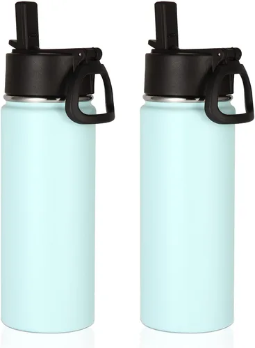 Miniatura 11 de Volhoply Paquete a Granel de 8 Botellas de Agua Aisladas de 18 Onzas, Botellas de Agua de Acero Inoxidable para Niños con Tapa con Pajita, Botella