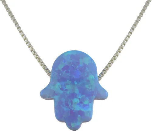 Miniatura 2 de aJudaica, collar con colgante diseño de mano Hamsa con ópalo celeste, con cadena de plata esterlina