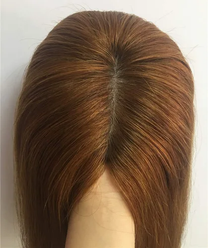 Miniatura 3 de 5.5 x 6.3 in Base de seda grande de cabello humano para la frente para mujeres con clips de calvicie femenina, 5.9 in marrón oscuro