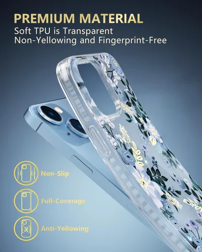 Miniatura 6 de SCORPIFY Funda para iPhone 13 con diseño floral de Nemophila azul, bonita funda transparente para teléfono con flores para mujeres y niñas