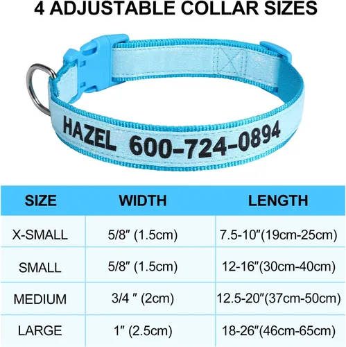 Miniatura 5 de Collares de perro personalizados reflectantes Wlitchi, collares de identificación luminosa personalizados bordados con nombre y número de teléfono