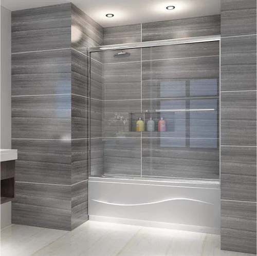 Miniatura 14 de ELEGANT 58.5-60 pulgadas de ancho x 57 3/8 pulgadas de alto, puertas corredizas de vidrio para bañera, puerta de ducha semi-sin marco con vidrio