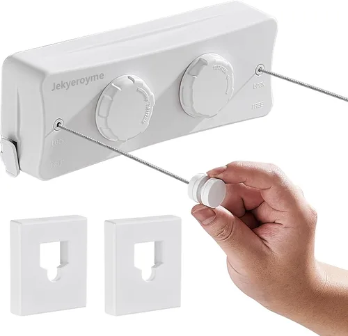 Miniatura 10 de Tendedero retráctil para interiores y exteriores, estante de secado de ropa montado en la pared sin descolgamiento, 5.1 m de alambre de acero