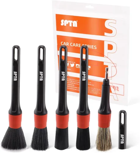 Miniatura 11 de Kit de cepillos para detalle de coche, juego de 6 cepillos de pelo de jabalí para automóvil, cepillos de microfibra para limpieza sin rayones