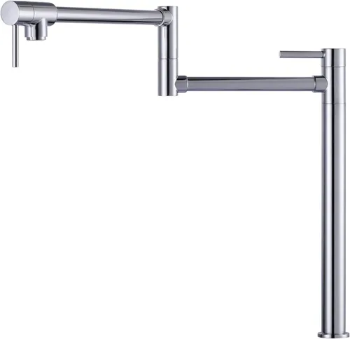 Miniatura 7 de WOWOW Pot Filler Faucet - Grifo de estufa de montaje en cubierta, relleno de olla de latón macizo, negro mate con brazo oscilante elástico de doble