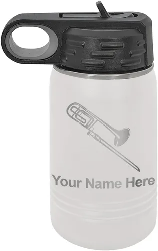 Miniatura 11 de LaserGram Botella de agua personalizada, trombón, acero inoxidable de doble pared aislada al vacío con popote superior, regalo grabado personalizado