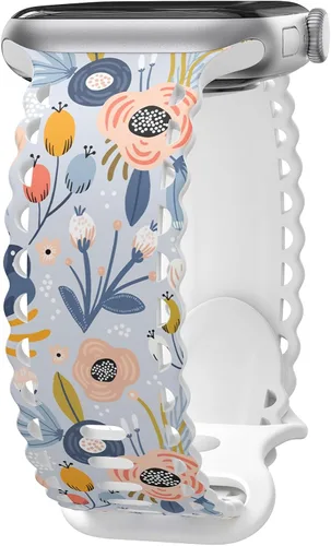 Miniatura 18 de Correa de encaje floral compatible con Apple Watch de 40mm 44mm 46mm 41mm 45mm 38mm 42mm 49mm, mujeres, correa deportiva de repuesto de silicona E