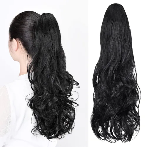 Miniatura 11 de Extensiones de cola de caballo, extensiones de cabello rizado con clip de garra de color marrón oscuro para mujer, peluca sintética de cola
