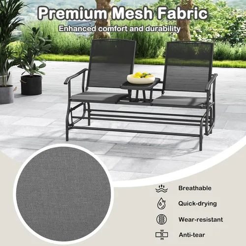 Miniatura 8 de Tangkula Silla mecedora para 2 personas, sofá biplaza mecedora para patio con mesa central de vidrio templado, banco de columpio para exteriores