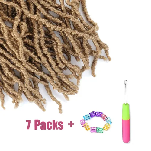 Miniatura 5 de Paquete de 7 rastas suaves de 24 pulgadas, color marrón claro, 27 rastas sintéticas preenrolladas, súper ligeras, trenzas de pelo sintético
