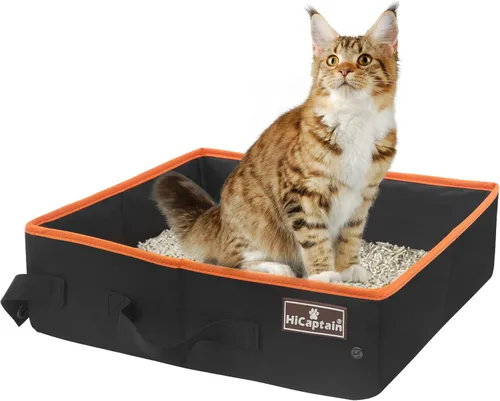 Miniatura 10 de HiCaptain Caja de arena portátil de viaje, caja de arena plegable para gatos con tapa y asa, transportador de arena plegable ligero estándar