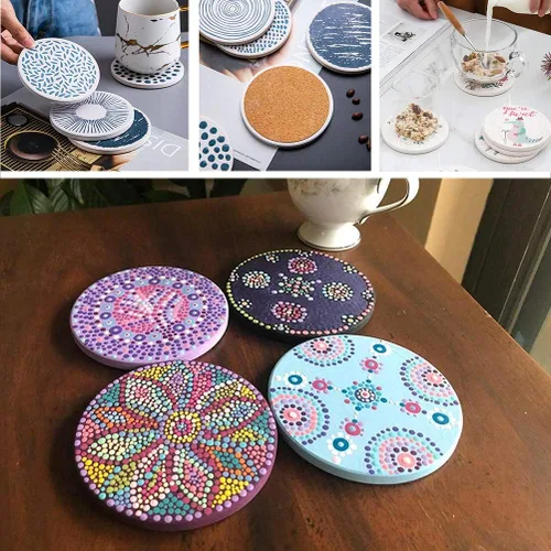 Miniatura 7 de 12 piezas de azulejos de cerámica para manualidades, posavasos de piedra absorbente para manualidades, azulejos blancos de cerámica de 4 pulgadas