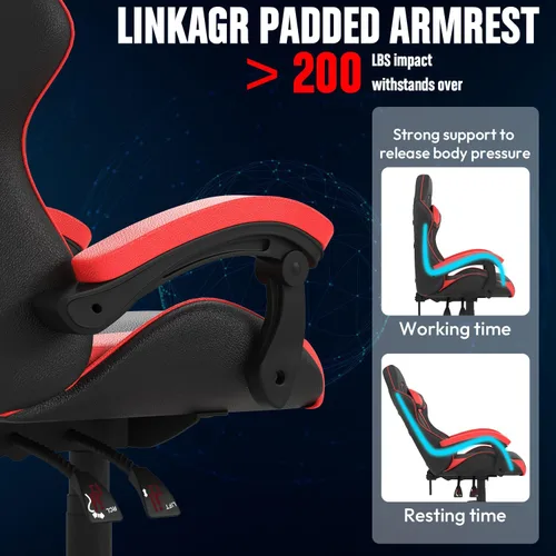 Miniatura 7 de Bigzzia Silla de juegos con cojín térmico, sillas ergonómicas de videojuegos con almohada y soporte lumbar, silla de computadora ajustable en altura