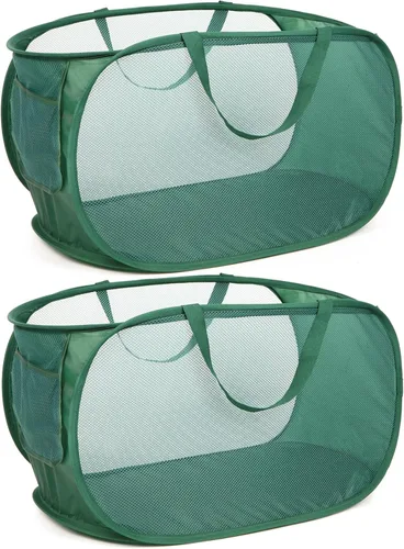 Cesta de lavandería desplegable de malla resistente, cestas plegables con bolsillo lateral, cesta de ropa plegable con asas de transporte reforzadas